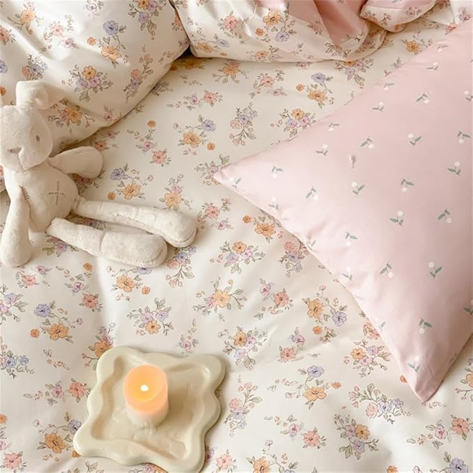 Pink Purple Floral Duvet Cover Queen Size Botanical Romantic Flower Bedding Set Kids Boys Girls Spring Aesthetic Garden Style Reversible Soft Breathable Comforter Cover 3Pcs