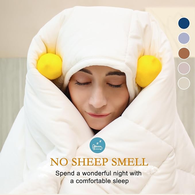 YOUR MOON Luxurious All Season Wool Comforter King Size, 100% Natural Australian Wool Filling, Hypoallergenic Comforter Duvet Insert, Noiseless Cotton Shell (White)
