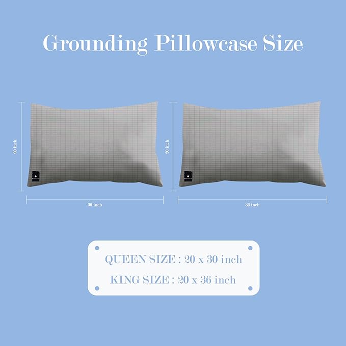 Ali King Grounding Pillowcase, 5% Conductive Silver + 95% Soft Cotton King Size Earth Grounding Pillow Cases with Grounding Cord for Improve Sleep (Light Grey, King (20x36inches))