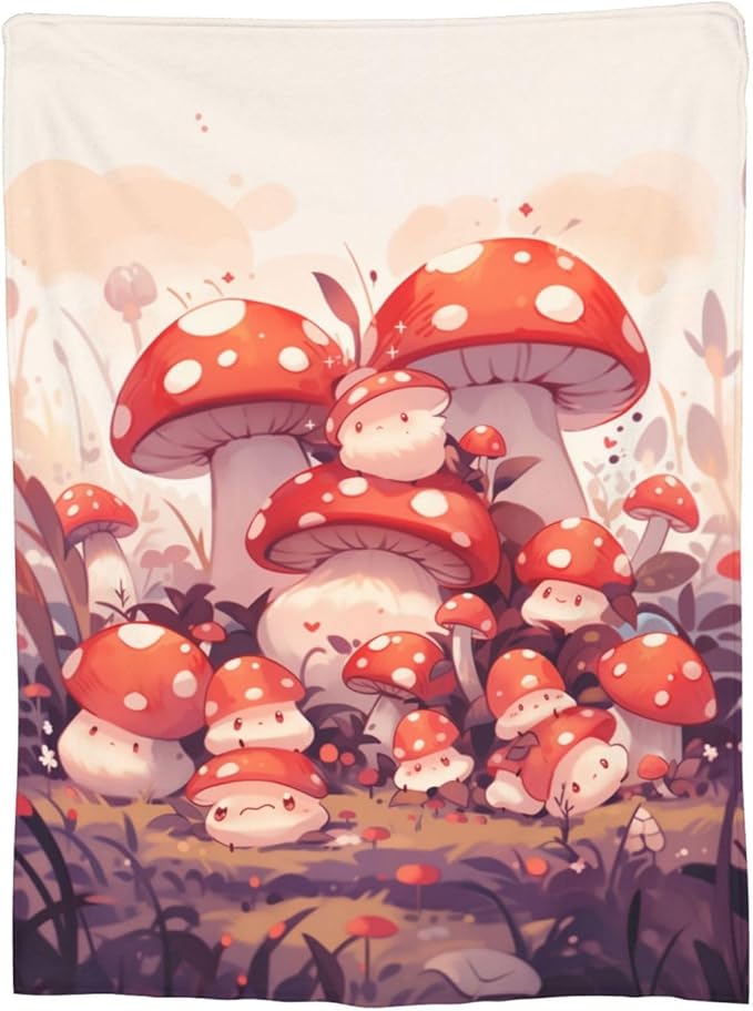 Cute Cartoon Mushroom Blanket Gifts Weed Flannel Throw Blankets for Home Decor Couch Bed Sofa Soft Fuzzy Lightweight for All Season 50x40 Inches