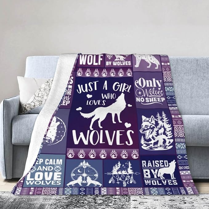 Wolf Blanket for Women Men, Cool Wolf Themed Design Printed Throw Blankets for Teens Adults Lap, Couch Bed, Warm Soft Cozy Blanket, 60"x 80"