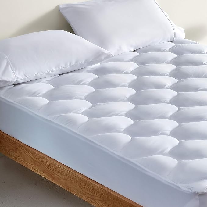 SLEEP ZONE Quilted Fitted Queen Mattress Pad Cover - Soft Fluffy Pillow Top Bed Mattress Topper Deep Pocket 8-21 inch, Queen