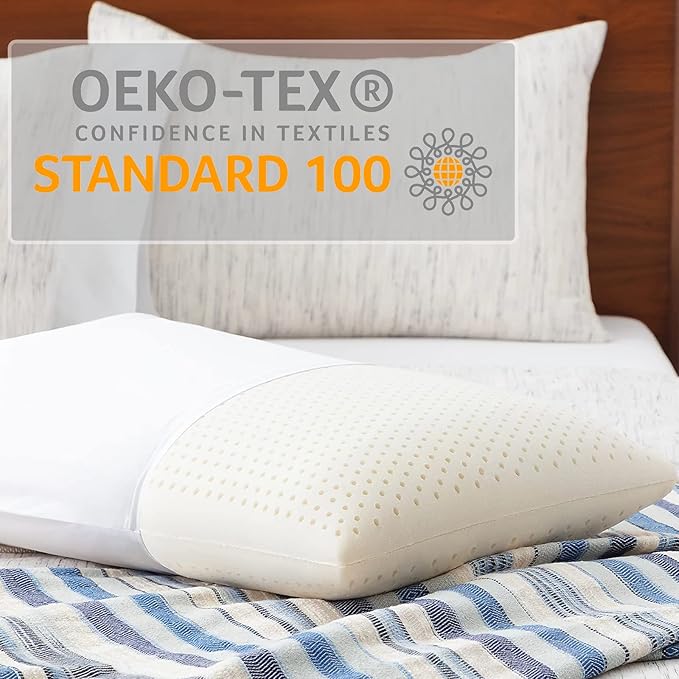 Talalay Latex Pillow, Medium Soft Latex Foam Pillow for Sleeping, Queen Size Bed Pillow for Back with Removable Cotton Inner Cover, Side and Stomach Sleepers, Helps Relieve Shoulder and Neck Pain