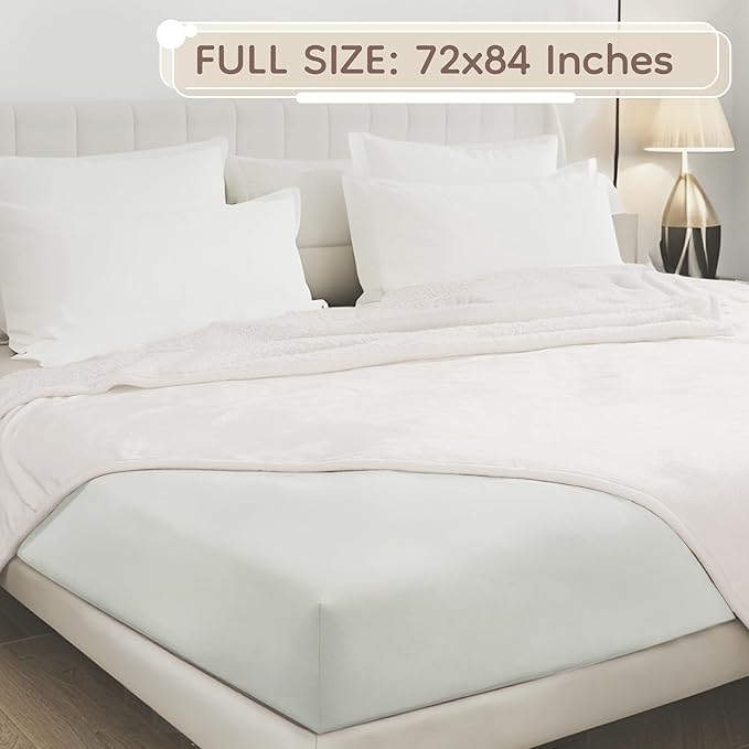Electric Heated Blanket Full Size - 72"x84", Soft Flannel Heating Blanket, 10 Heating Levels, 1-12 H Auto Shut Off, Breathable Warm and Washable for Bed, White