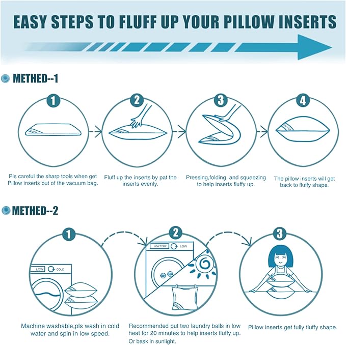 Siluvia 16"x16" Pillow Inserts Set of 2 Square Throw 16 Pillows with 100% Cotton Cover for Sofa, Couch, and Bed - White
