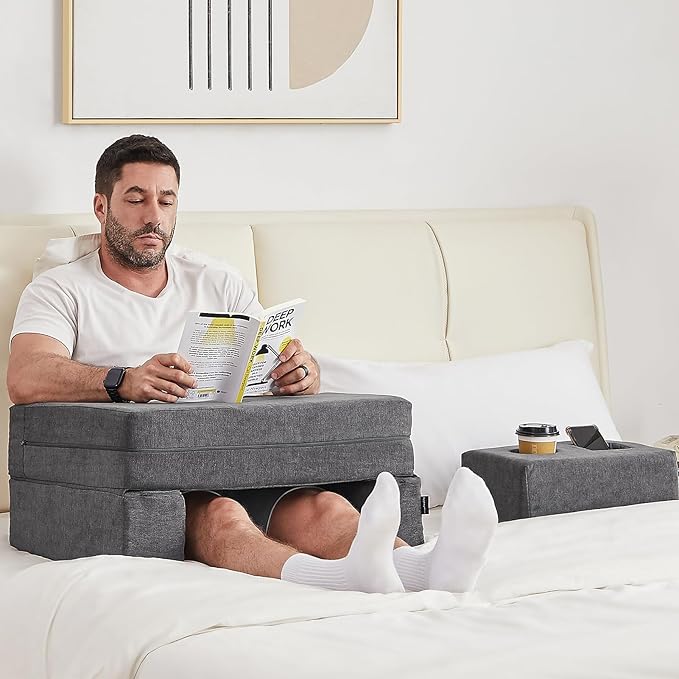 Reading Pillow for Adult, Lap Desk Pillow with Coaster, Arm Rest Pillow, Memory Foam Bed Rest Pillows Working, Reading Playing, Crocheting in Bed Floor Sofa(Grey)