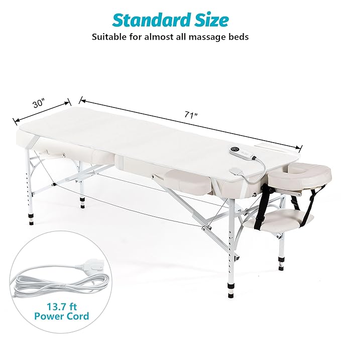 Massage Table Warmer Heating Pad Professional SPA Massage Bed Warmer with 9 Hour Timer, 9 Heat Settings, Overheat Protection for Massage Bed & Spa, 30" x 71", with Portable Storage Bag