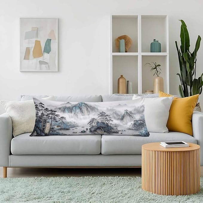 Japanese Landscapes Body Pillow Cover Japanese Mountain Painting Decorative Body Pillow Covers Long Pillow Cushion Case Zipper Body Pillowcase for Bedding,Couch,Home 20"X54"