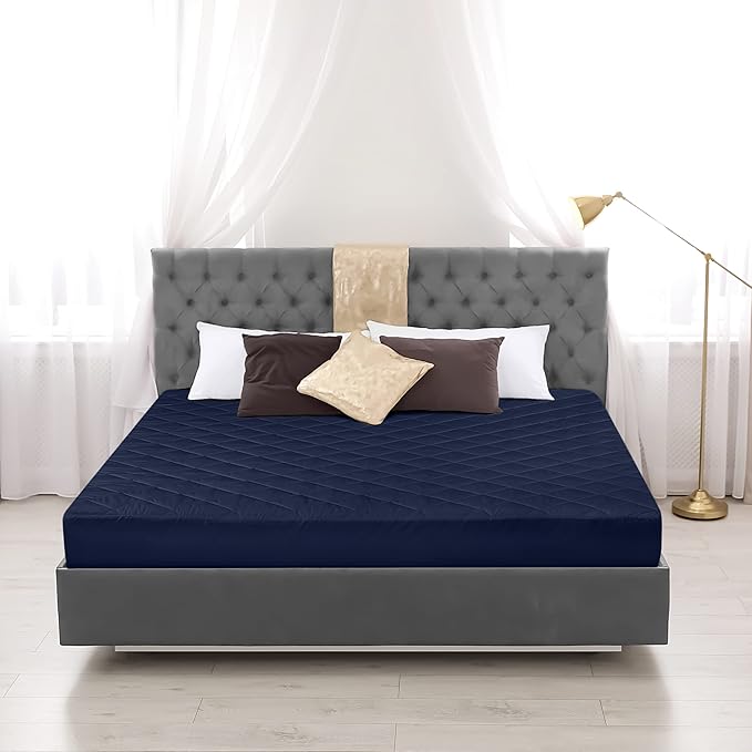 Utopia Bedding Quilted Fitted Mattress Pad, Twin Size, Elastic Fitted Mattress Topper Protector and Cover with Deep Pocket Stretches up to 16 Inches, Machine Washable (Navy)