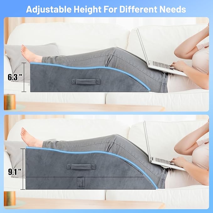 Leg Elevation Pillows, Wedge Pillow for After Surgery, Memory Foam Leg Support Adjustable, Comfort Care for Back Knee Hip Ankles Pain, Knee Pillow for Sleeping Blood Circulation Grey