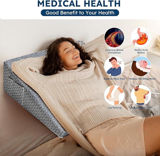 Wedge Pillow 7.5" Bed Wedge After Surgery, Back Pain Relief, Memory Foam Pillow Triangle Incline Wedge for Back Support, Leg Elevation(Grey)