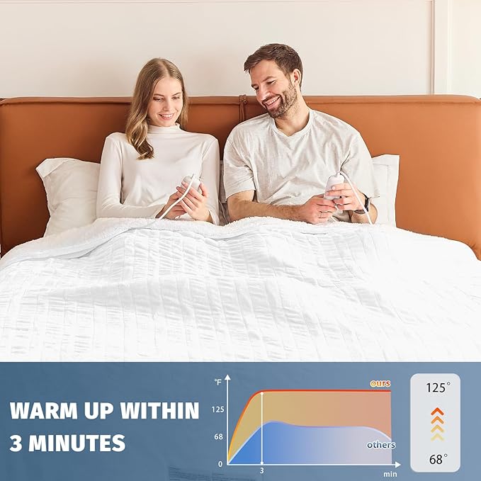 Heated Electric Blanket King Size - 90" x 100" Heating Blanket with Dual Control, 10 Heating Levels & 8 Hours Auto Off, Soft Warm Flannel Blanket, Christmas Birthday Gifts for Senior Grandma