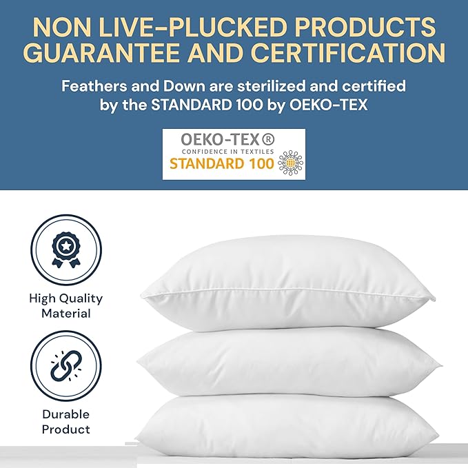 White Duck Down & Feather Pillow -2 Pack Pillows with Soft-Medium Support for Side & Back Sleepers Queen Size