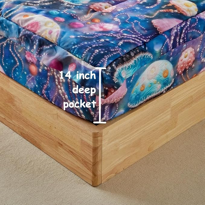 Kids Zipper Bedding Set for Girls and Boys, 3pcs Jellyfish Comforter Set Twin with Fitted Sheet and Pillowcases, All in One Zipper Bed in a Bag Super Soft Microfiber Lightweight, Pink Blue