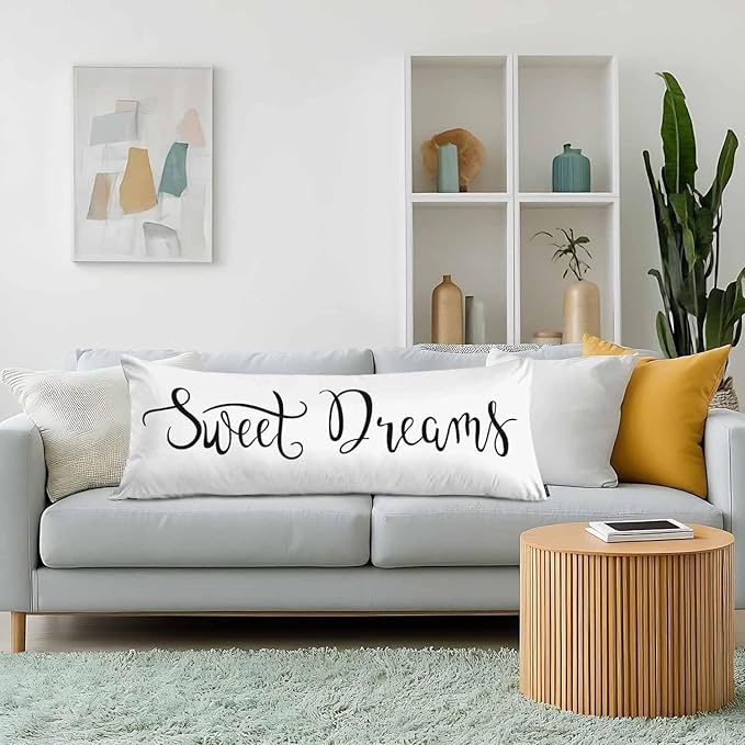 Decorative Body Pillow Covers 20x54inch Sweet Dreams, Funny Quote Super Soft Body Pillow Case Cushion Cover Wrinkle Fade Body Pillowcases for Bed/Sofa/Couch/Patio/Balcony