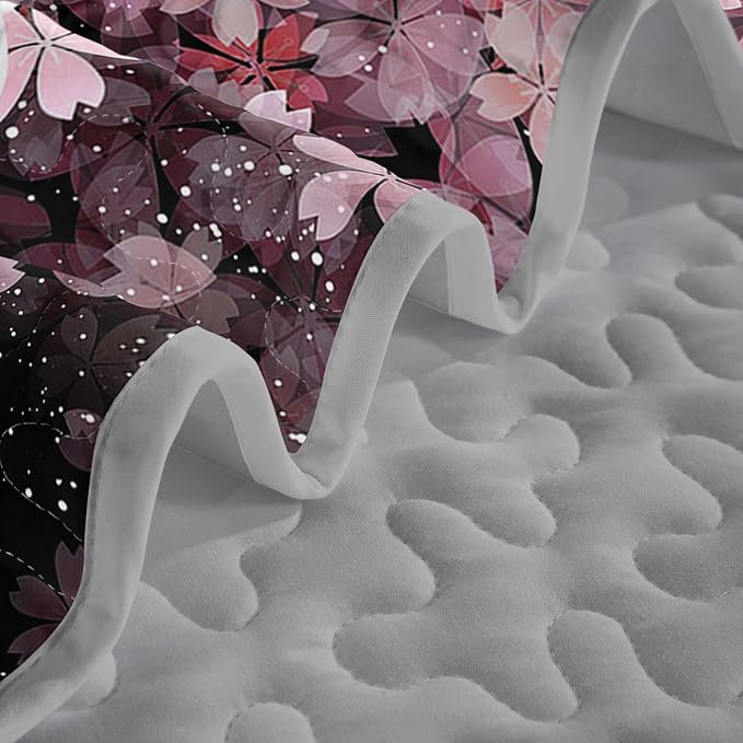 QOOMO Axolotl Quilt Set King Size,Sakura Salamander Bedspread Coverlet Set,Cherry Blossom 3Pcs Bedding Set Printed Quilt with 2 Pillowcases,Soft and Lightweight,for All Seasons