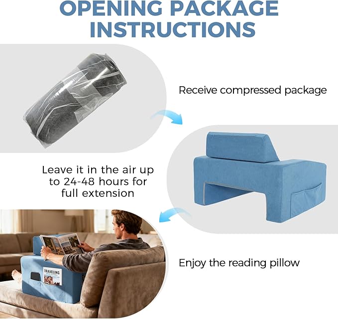 Reading Pillow for Gaming Lap Desk Pillow for Laptop with Pocket Foldable Memory Foam Bed Desk for Reading Working Crocheting Gaming Arm Rest on Bed/Sofa/Floor/Couch/Car (Blue Foldable)
