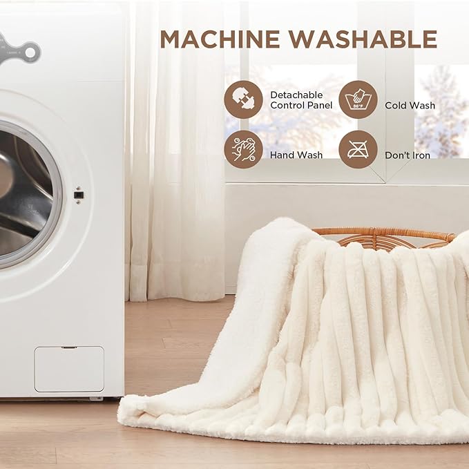 Westinghouse Electric Blanket Heated Throw, Super Cozy Luxury Polyester with 6 Heating Levels & 2-10 Hours Auto Off, Fast Heating & Overheat Protection, 50x60 Inch, Beige