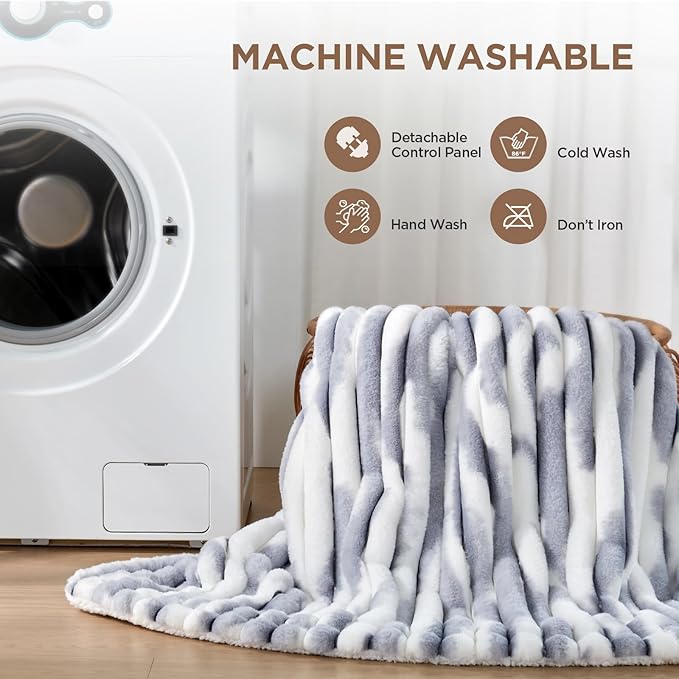 Westinghouse Electric Blanket Twin Size, Super Cozy Luxury Faux Fur & Sherpa Heated Blanket with 10 Heating Levels & 1-12 Hours Auto Off, Fast Heating Blanket, Machine Washable, 62x 84 Inch Blue Gray