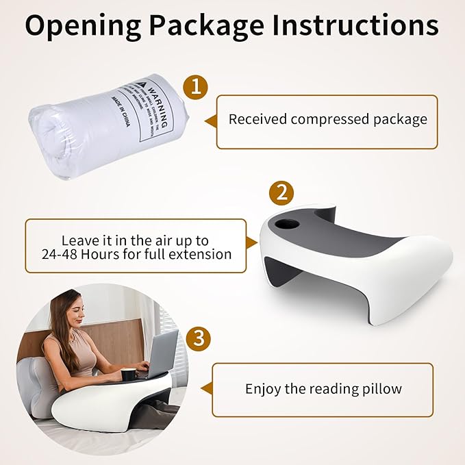 Reading Pillow, Lap Desk Pillow for Adult, Gaming Pillow Memory Foam for Arm Support, Arm Rest for Working, Crocheting, Playing Game or Siting in Bed, Floor, Sofa (White&Grey)