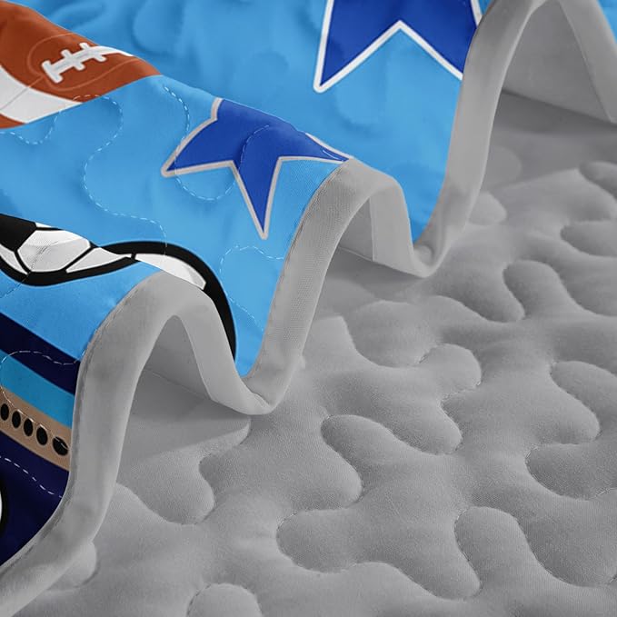 QOOMO Sports Quilt Set Twin Size,Basketball Bedspread Coverlet Set,Baseball 3Pcs Bedding Set Printed Quilt with 2 Pillowcases,Soft and Lightweight,for All Seasons