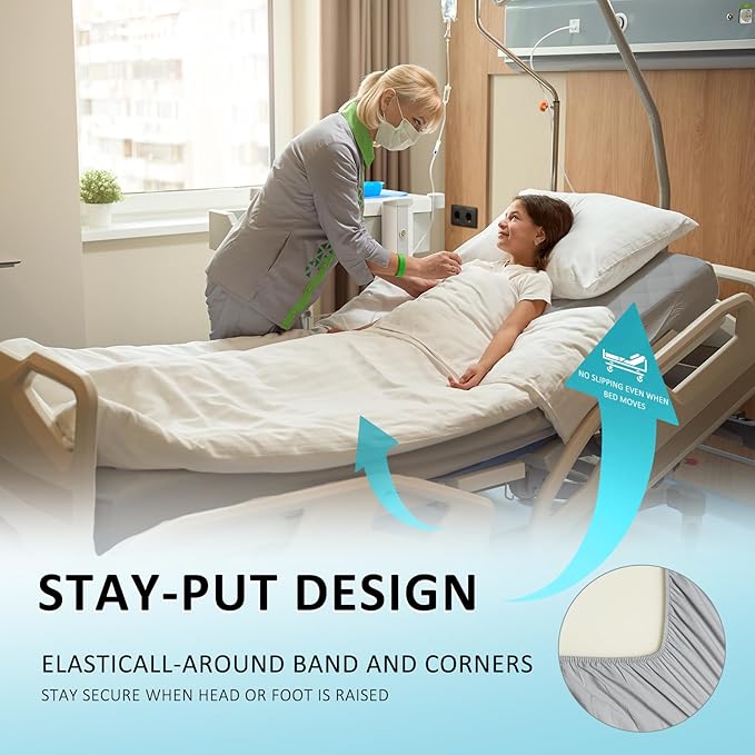Hospital Bed Mattress Protector Cover Waterproof 36" x 80" x 14" Hospital Bed Sheets Incontinence Protection, Soft Breathable Mattress Pad for Elderly, Adults Machine Washable, Gray