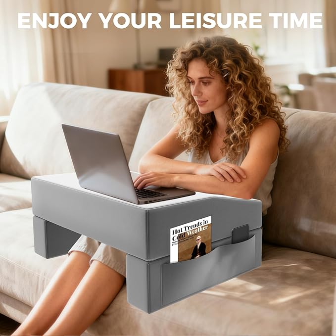 Reading Pillow for Gaming Lap Desk Pillow for Laptop with Pocket Foldable Memory Foam Bed Desk for Reading Working Crocheting Gaming Arm Rest on Bed/Sofa/Floor/Couch/Car (Grey no Cup Holder)
