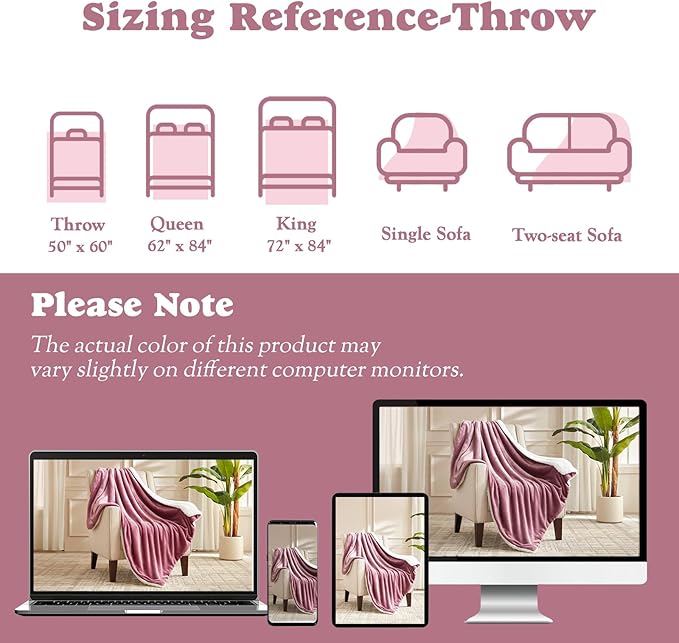 Heated Blanket Throw Size Fast Warming Heating Electric Throw Blanket with 6 Heat Settings & 4 Hours Auto-Off, Ideal Gift for Her, 50"x60", Purple