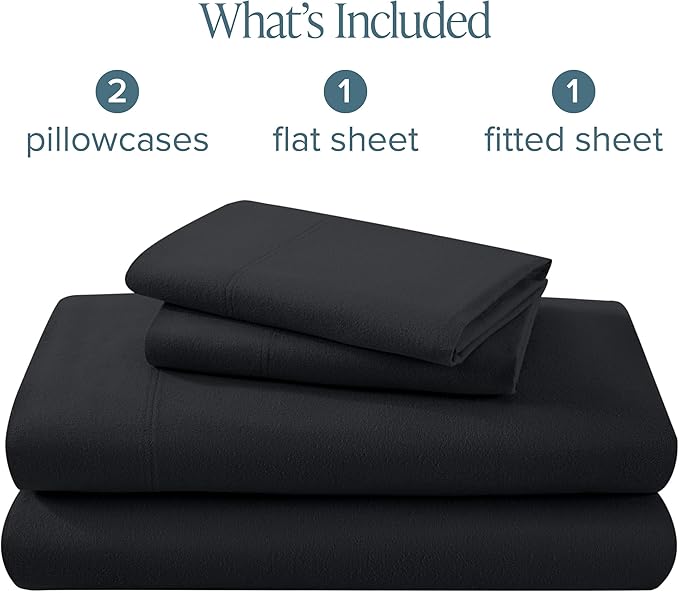 Bare Home Flannel Sheet Set 100% Cotton, Velvety Soft Heavyweight - Double Brushed Flannel - Deep Pocket (Queen, Black)