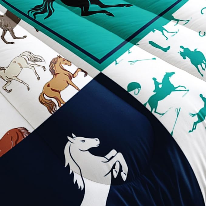 Kids Comforter Set Horses Printed Pattern Bedding Set with 1 Comforter and 2 Pillowcases for Girls Boys Bedroom All Season(Horses Full)
