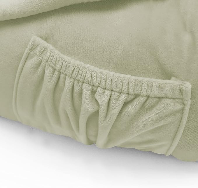 Super Soft Velvety Backrest Reading Bed Rest Pillow with Arms and Pockets 18" H for Sitting in Bed Couch Sofa, Back Support Wedge Cushion with Removable Cover, 20" x 18" x17", Slate Green