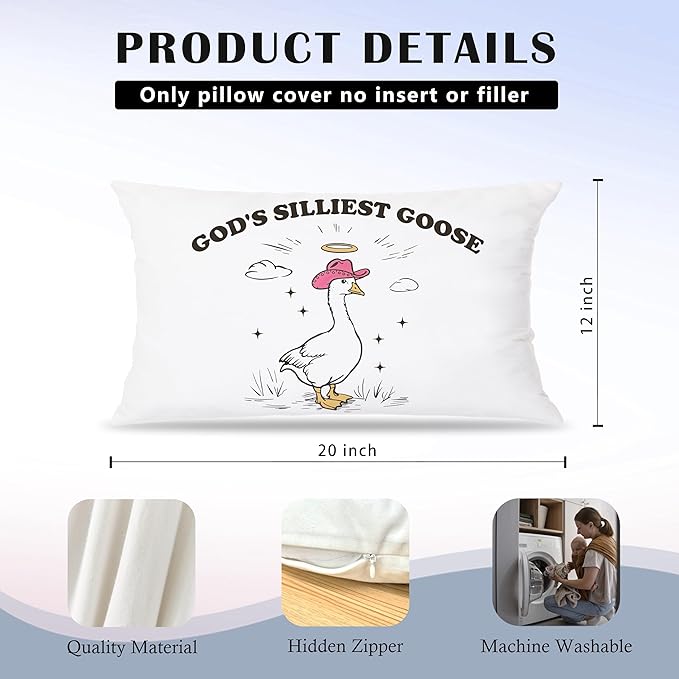 God's Silliest Goose Funny Christian Pillow Covers 12x20, Christian Room Decor, Western Pink Cowgirl Hat Silly Goose Decorative Lumbar Pillow Covers for Home Bedroom Living Room