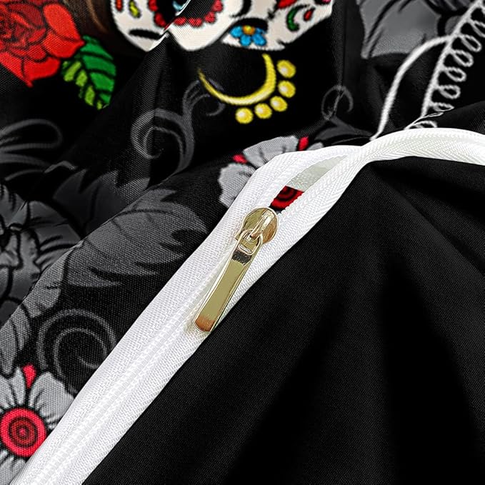 3D Print Halloween Skull Bedding Set Queen,Halloween Duvet Cover and 2 Halloween Pillowcase Fashion Bed Set for Festival Decor