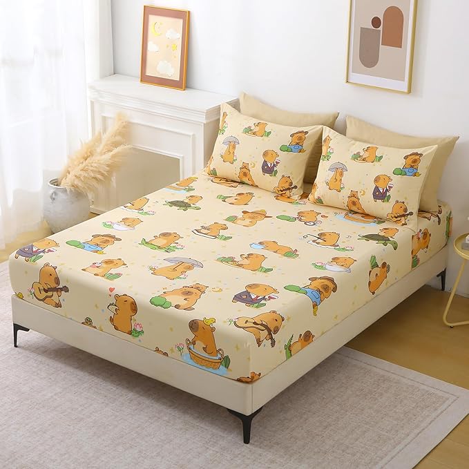 7 Piece Capybara Comforter Set Full Size Cute Cartoon Capybara Bedding Set Super Soft All Season Bedroom Decor for Kids Girls Boys Teens Birthday Choice
