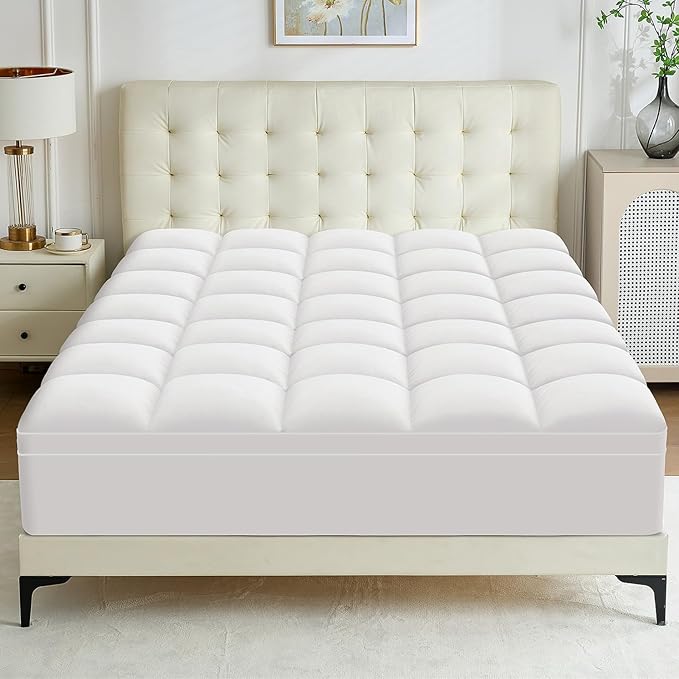 Queen Mattress Topper - Extra Thick Mattress Pad Cover - Pillow Top with Soft Breathable Spiral Fiber Filling, 8-21 Inch Deep Pocket, Cooling, White