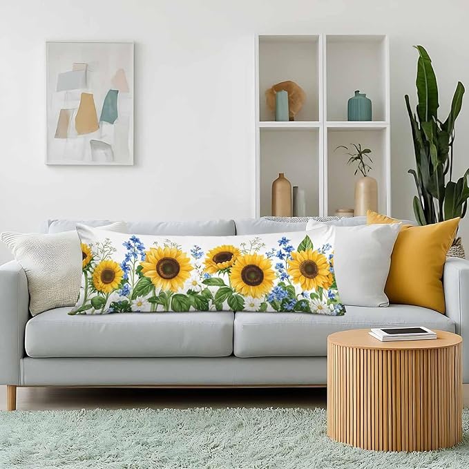 Body Pillowcases with Zipper Sunflower, Cozy Body Pillow Covers Cushion Cover 20 X 54 Inches, Yellow Sunflowers Outdoor Body Pillow Pillowcase for Home Bedroom Couch Sofa