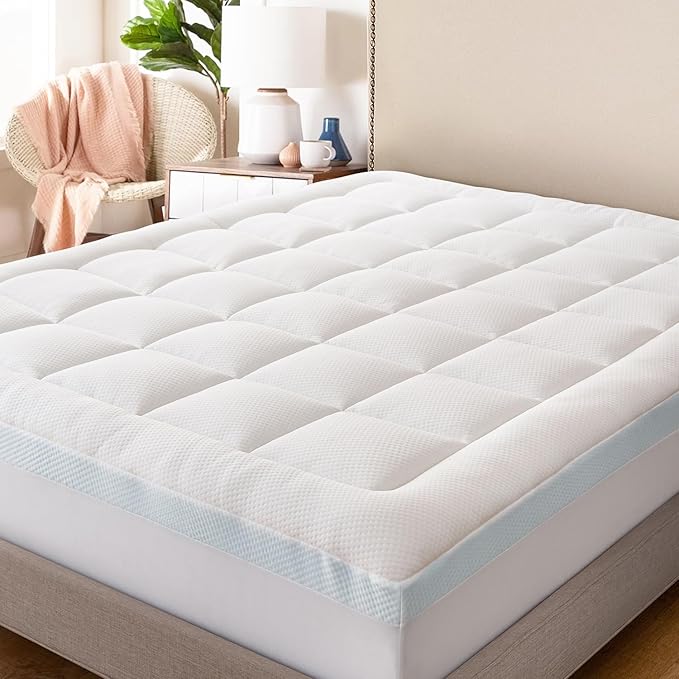 ELEMUSE Twin Dual Layer 3 Inch Memory Foam Mattress Topper for Pressure Relief, Breathable Pillow Top Mattress Pad with Deep Pocket, Enhanced Support, Non-Slip Design & Removable & Washable