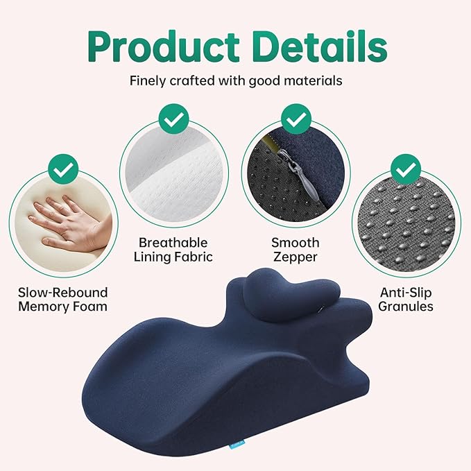 Memory Foam Ergonomic Wedge Pillow, Prone Pillow for Sleeping, Reading Pillow for Bed, Ergonomic Support for Back Pain, Acid Reflux & Sitting Up, Ideal for Massage, with Removable Cover