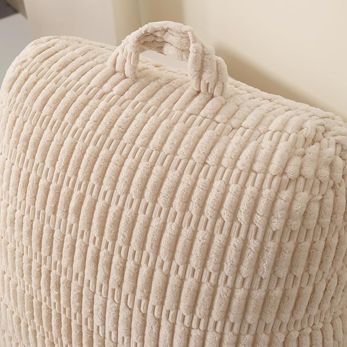 Reading Pillow for Sitting in Bed, Large Backrest Reading Pillow with Arm Rest,Back-Rest Support Cushion for Sit Up on Couch, Sofa, and Floor, Dorm Essentials (Cream Corduroy, Large(19"))