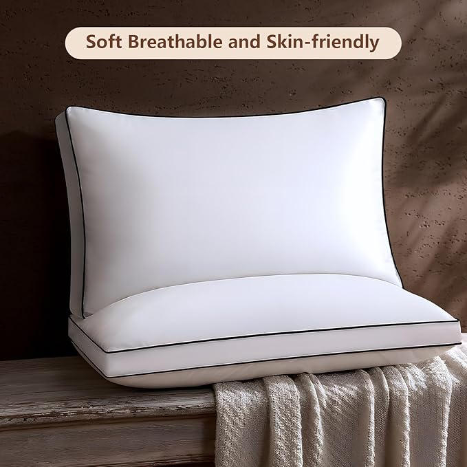 Feather Down Pillows Standard Size Set of 2 Pack, Luxury Hotel Collection Bed Pillows for Sleeping, Fluffy Soft Medium Firm Down Surround Gusseted Pillows for Side Back Stomach Sleepers