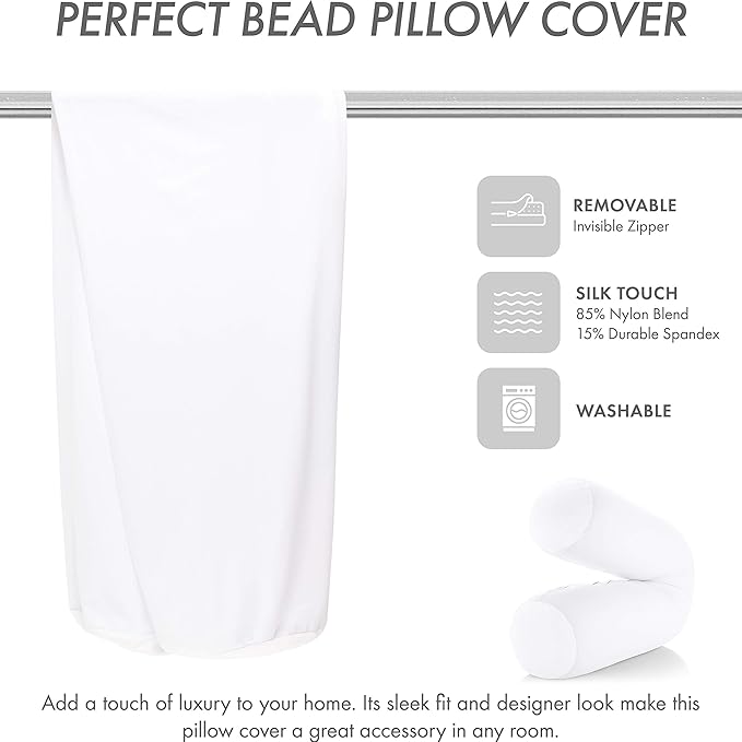 Case Only - Body Pillow Cover Stylish Silky Super Soft - 85% Spandex/ 15% Nylon Blend, Beauty - Breathable Pillowcase - Gentle on Hair Size 48 X 8, White