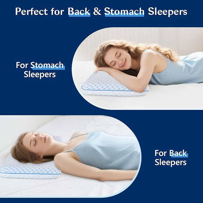 Cooling Gel Flat Pillow for Stomach and Back Sleepers,MAX Cool++ for Back Stomach Sleepers, Ultra Thin Pillow 2.75" H,Flat Pillows for Sleeping Thin Memory Foam Pillows with Washable Cover