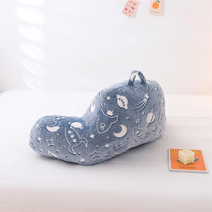 Meeting Story Glow in The Dark Rocket Moon Meteor Space Luminous Reading Pillows Glow in The Dark with Arms Back Pillow for Bed, Bed Rest Pillow for Adults Teens, Kids, (Light-Blue)