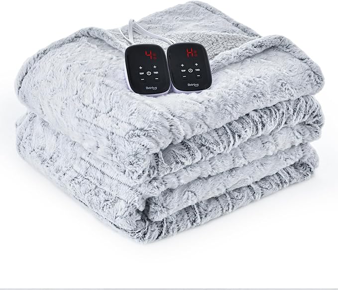Bearhug Electric Blanket King Size 100" x 90" Dual Controllers Heated Blanket, 10 Heat Settings, 1-12 Hour Auto Shut-Off, Faux Fur & Sherpa Dual-Sided, Machine Washable, Gift-Ready Elegant Packaging