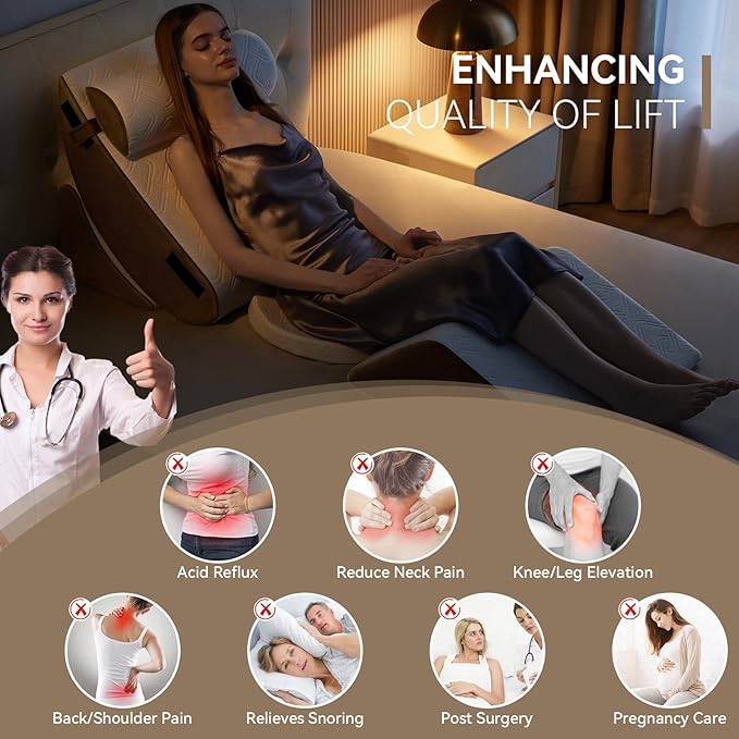 6PCS Orthopedic Bed Wedge Pillow Set for Post Surgery Brown