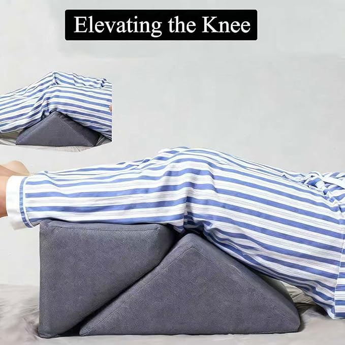 Bed Wedge Pillow for Side Sleeping for Back Pain Triangle Bed Wedges & Body positioners for Seniors Wedge Pillow Set for After Surgery, Knees Elevated, Preventing Bedsores, Gray