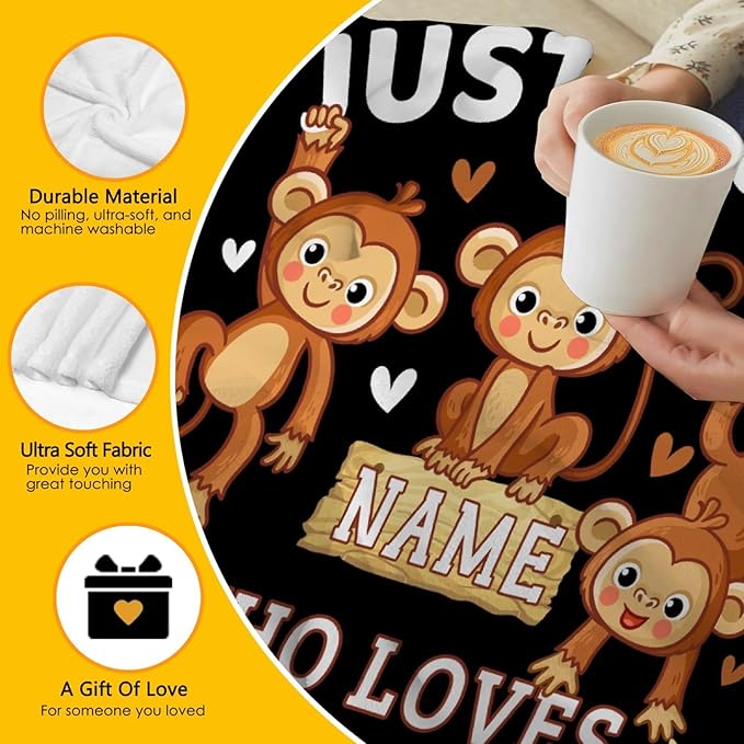 Personalized Throw Blanket for Girls Just A Girl Who Loves Monkeys Custom Blanket Monkeys Gifts for Women Soft Comfortable for Bedding Sofa Camping Chairs 30x40inches