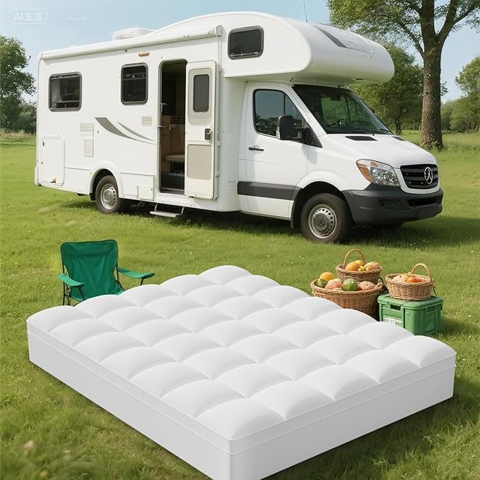 ELEMUSE RV King Mattress Topper for Back Pain, Extra Thick Mattress Pad Cover, Plush Soft Pillowtop with Elastic Deep Pocket, Overfilled Down Alternative Filling