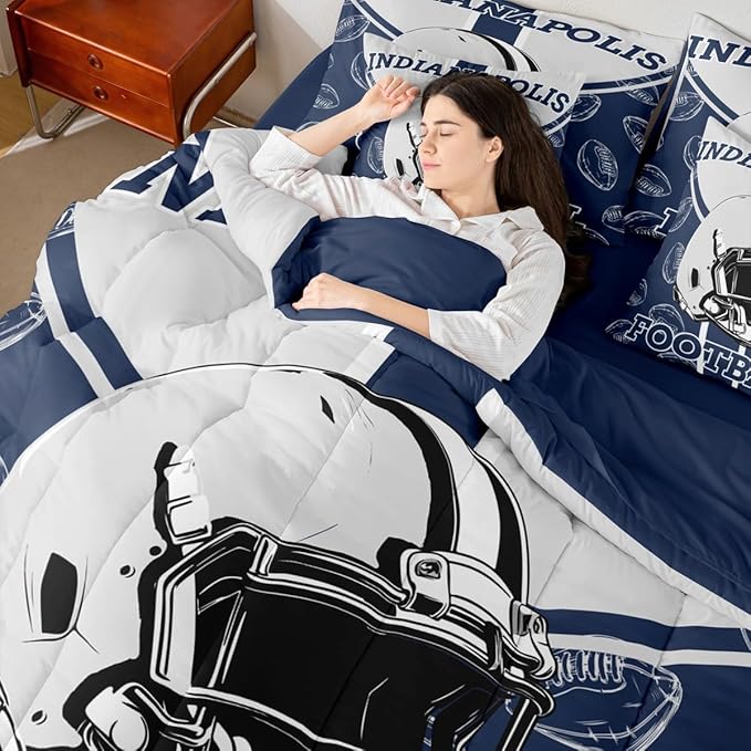 Feelyou Football Twin Comforter Set with Sheets for Kids Boys Girls Ball Games 7 Pieces Bedding Set Rugby Bed in a Bag City of Footballs Room Decor Rugby Sports Soft Lightweight