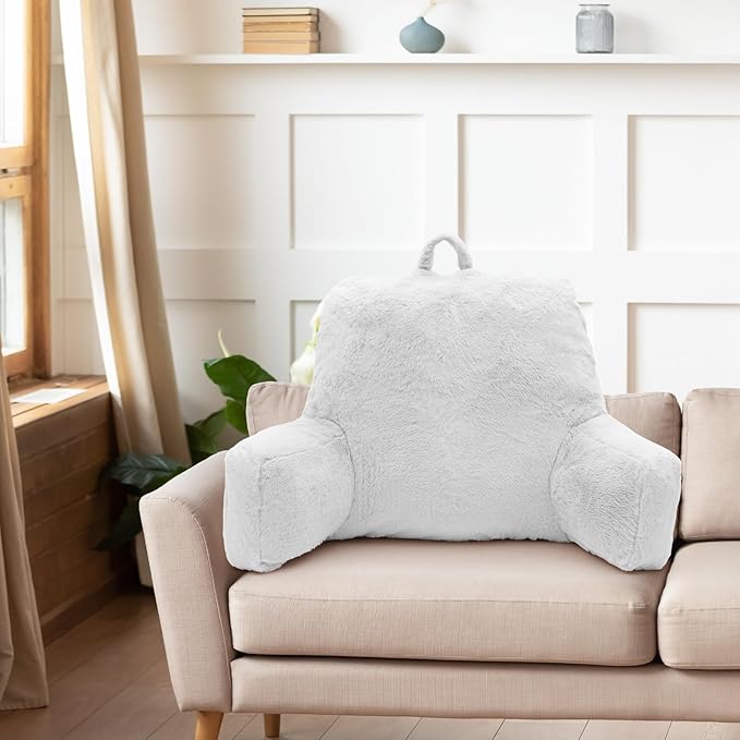 Reading Pillow Large Bed Pillow,Backrest Pillow with Arms, Back Support Pillow for Sitting Up in Bed, Couch for Lounging Bedrest,White